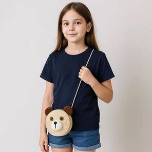 Toptan Davul Tasarımlı Çocuk Figürlü Çapraz Asmalı Hasır Çanta