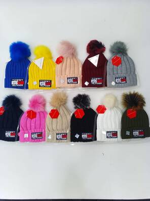 Toptan Yazılı Nakışlı Ponponlu Bayan Bere Mix Model