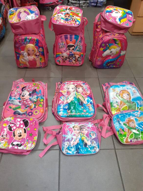 Toptan Figürlü Işıklı Ortopedik Çocuk İlkokul Beslenmeli Sırt Çantası Takımı