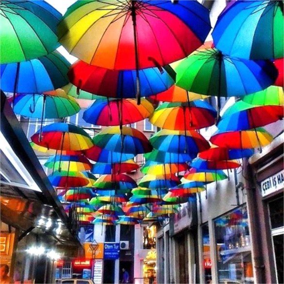 Toptan Gökkuşağı Şemsiye 16 Telli