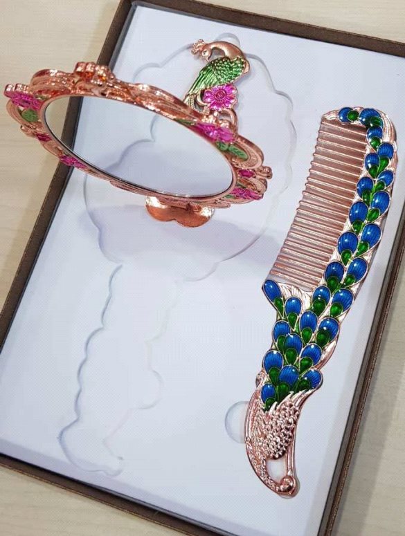 Toptan Lüx Taşlı Eskitme 2'li Ayna Tarak Seti