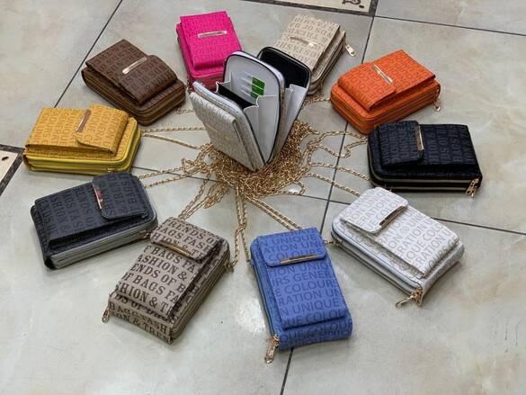 Toptan Telefonluk Zincirli Asmalı Çapraz Büyük Boy Cüzdan 