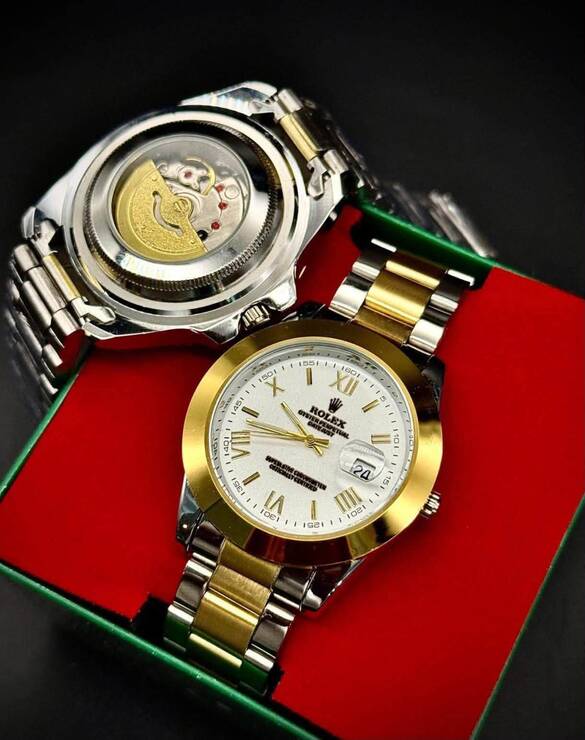 Toptan Arkası Otomatik Görünümlü Takvimli Kutulu ROLEX Çelik Erkek Kol Saati 