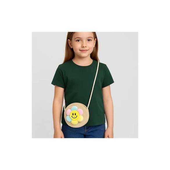 Toptan Davul Tasarımlı Çocuk Figürlü Çapraz Asmalı Hasır Çanta