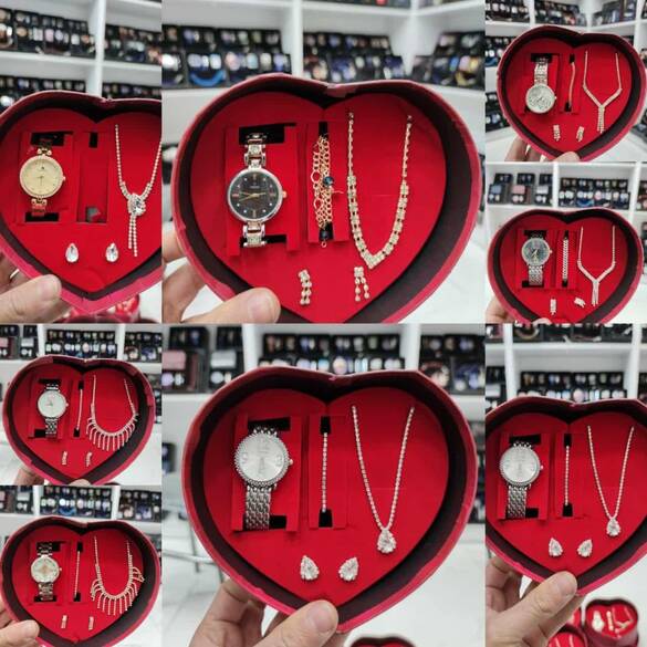 Toptan Kalp Kutulu Bayan Saat Set Takımı