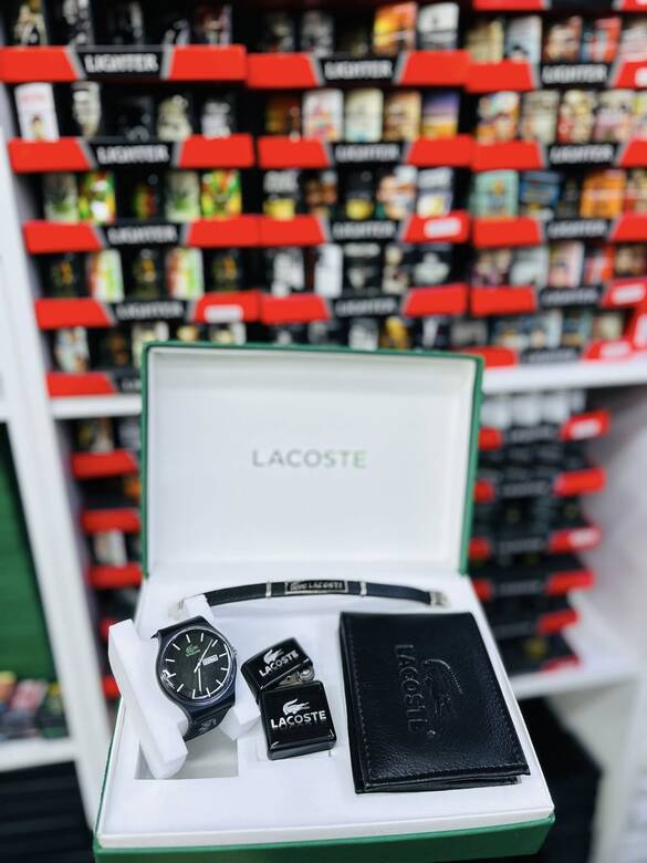 Toptan Kutulu LACOSTE Saat Cüzdan Çakmak Set Takımı