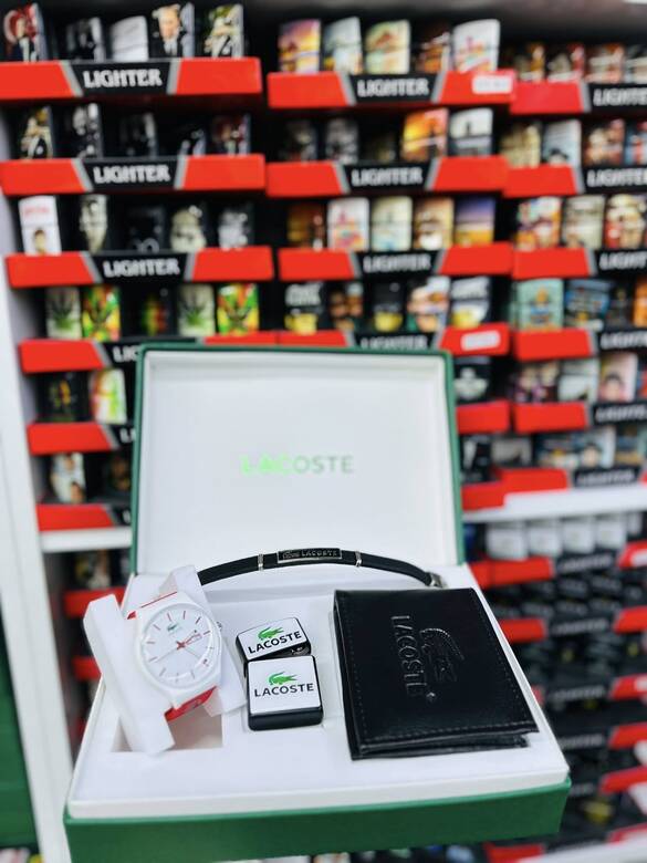 Toptan Kutulu LACOSTE Saat Cüzdan Çakmak Set Takımı