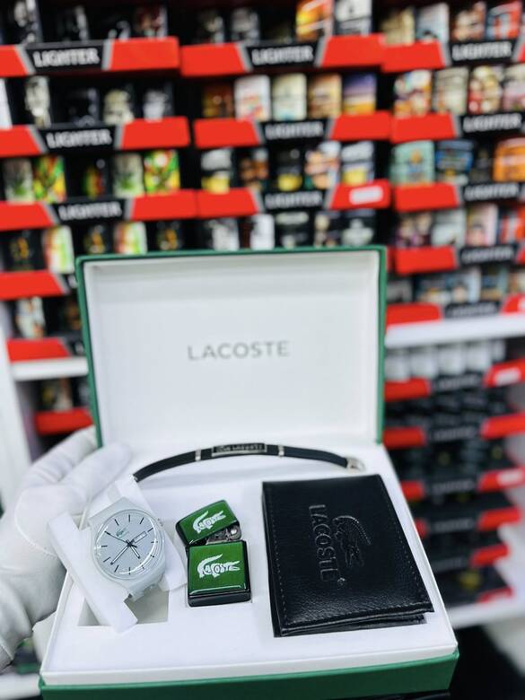 Toptan Kutulu LACOSTE Saat Cüzdan Çakmak Set Takımı