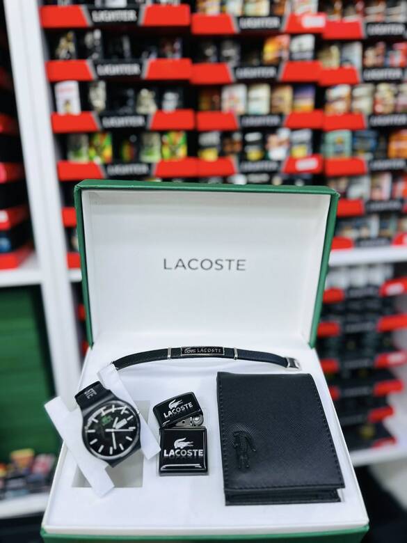 Toptan Kutulu LACOSTE Saat Cüzdan Çakmak Set Takımı