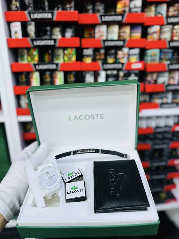 Toptan Kutulu LACOSTE Saat Cüzdan Çakmak Set Takımı