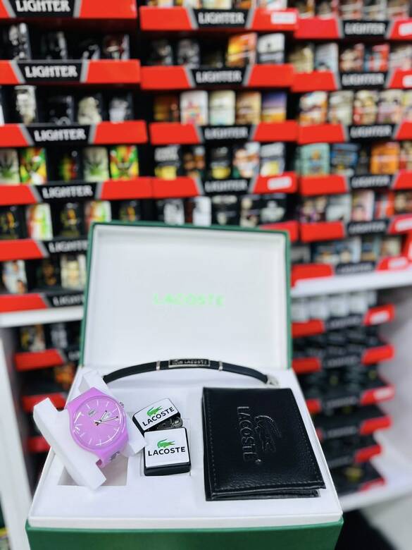 Toptan Kutulu LACOSTE Saat Cüzdan Çakmak Set Takımı