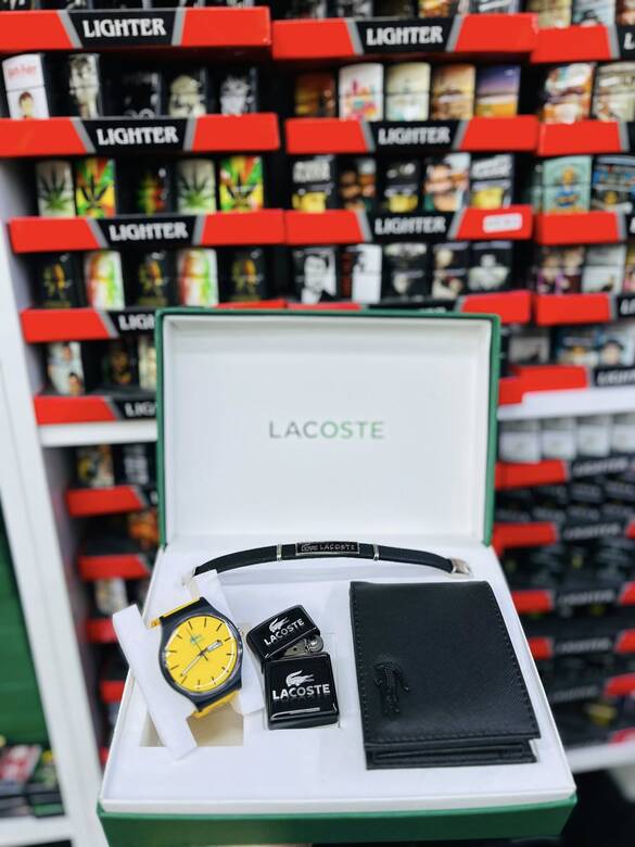 Toptan Kutulu LACOSTE Saat Cüzdan Çakmak Set Takımı