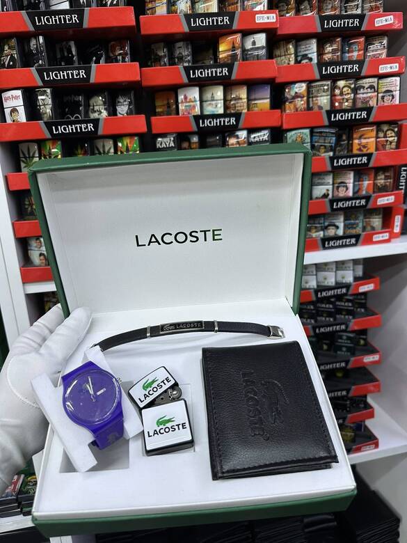 Toptan Kutulu LACOSTE Saat Cüzdan Çakmak Set Takımı